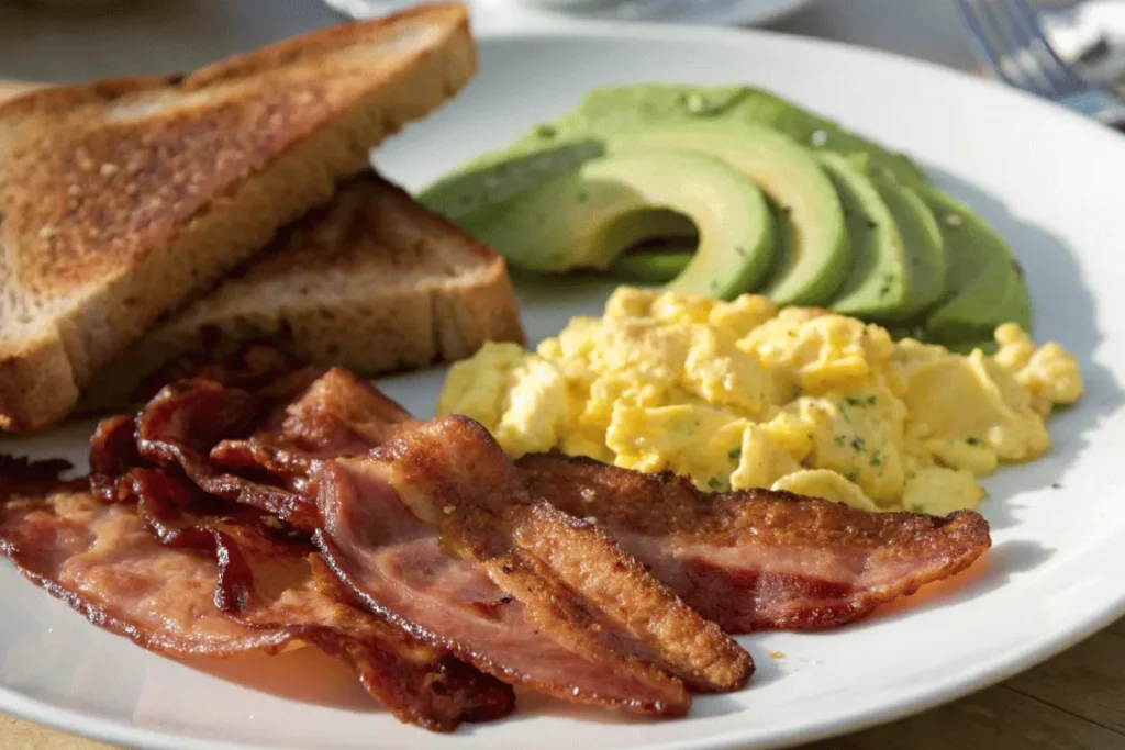 Oven-baked turkey bacon breakfast plate