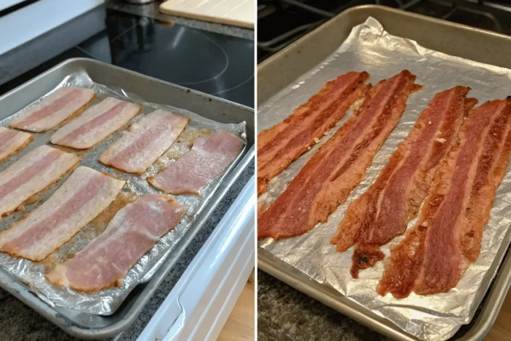 Turkey bacon oven prep and finished result